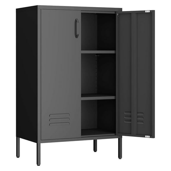 Metal Storage Cabinet,Metal Cabinet with Adjustable Shelves, 2 Door Locker Cabinets with Doors,Morden Accent Cabinets for Living Room,School,Office,Black