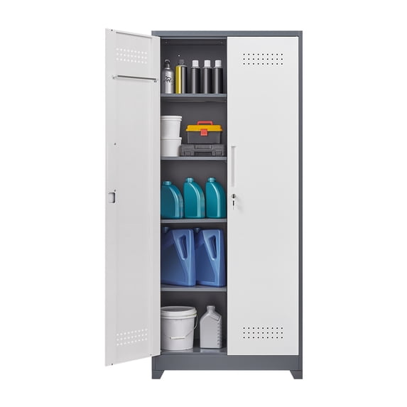 Metal Storage Cabinet, Metal File Cabinets With 4 Adjustable Shelves, Lockable Doors, Large Storage Cabinet For Kitchen Garage Home Office