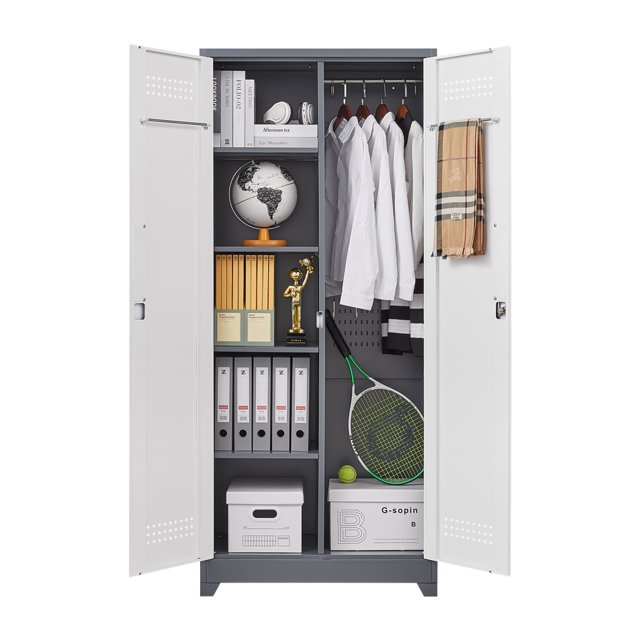 Metal Storage Wardrobe With Locking Doors, 4 Adjustable Shelves