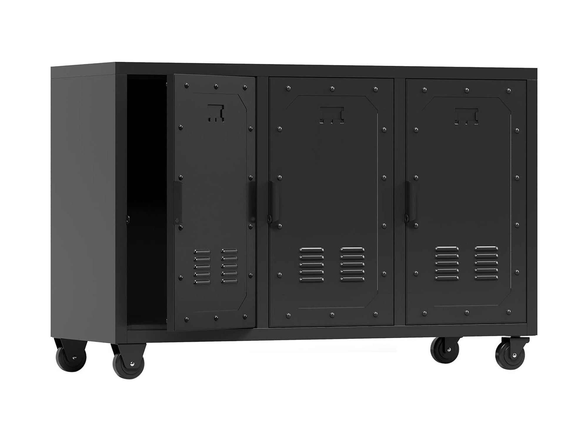 Metal Storage with Wheels, 3 Doors Wide Metal Locker Accent