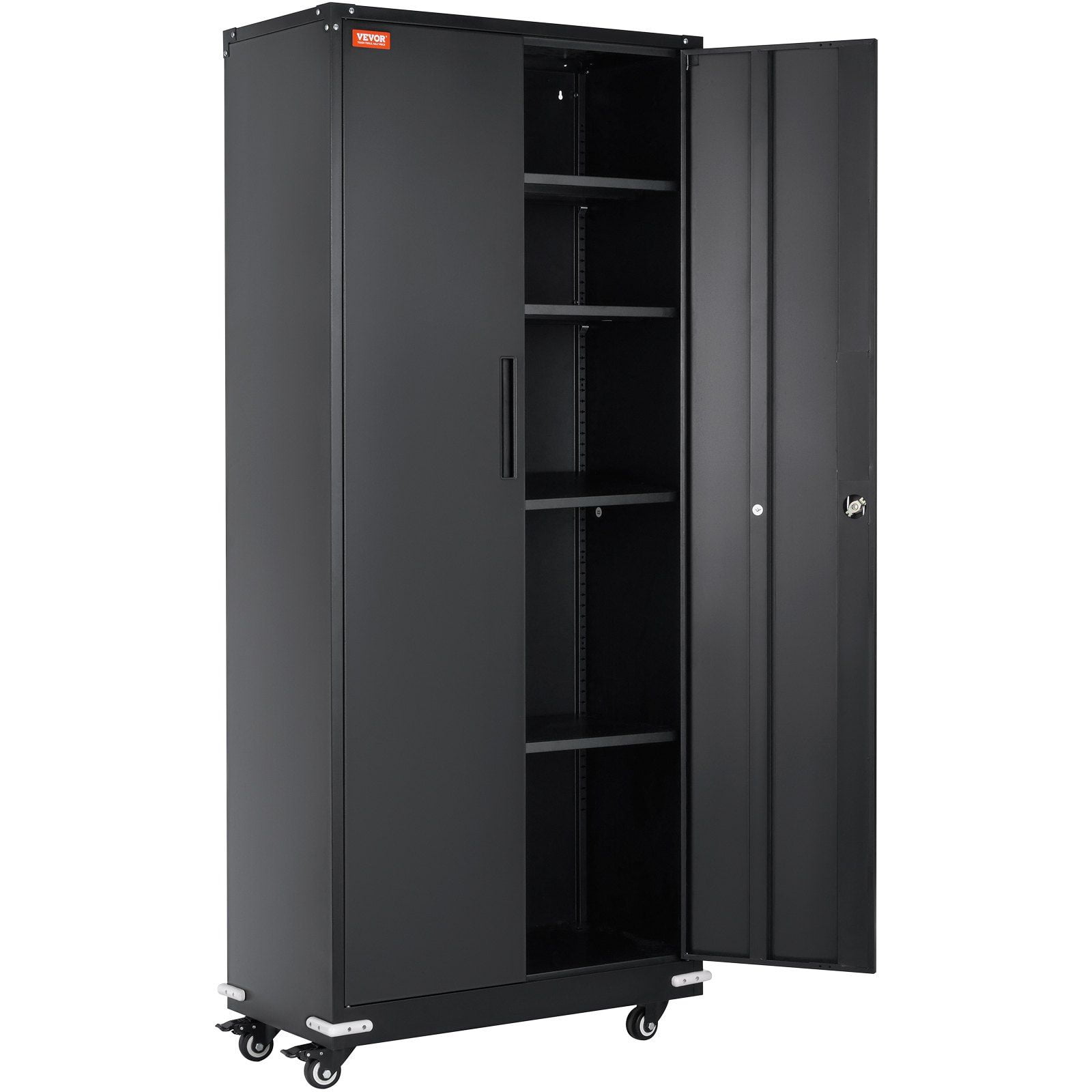 Black Steel Office Cabinet with Adjustable Shelving and Lock