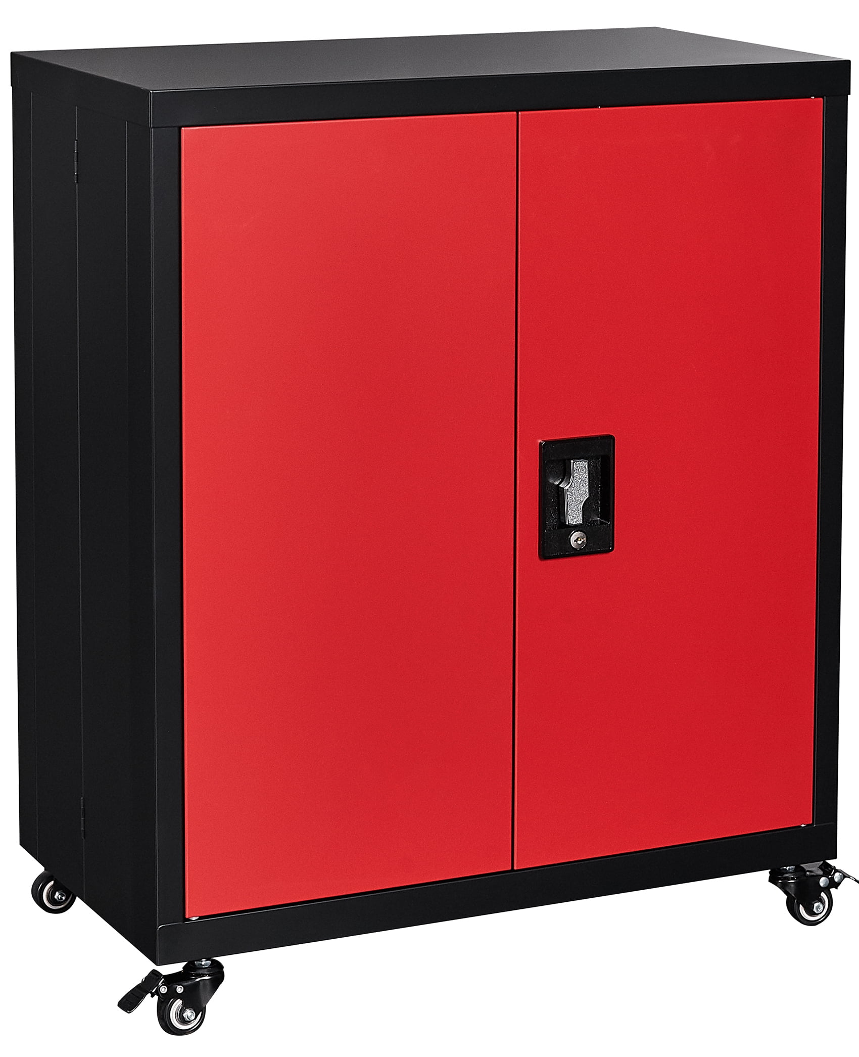 Metal Storage with Wheels, Lockable Steel Storage with Doors and 1 Shelf