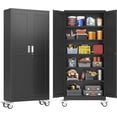 thumbnail image 1 of Metal Storage Cabinet with Wheels,Tall Rolling Garage Storage Cabinet with 2 Doors and 5 Adjustable Shelves - 75" Steel Lockable File Cabinet,Locking Tool Cabinets for Garage,Office,Gym,School(Black), 1 of 9