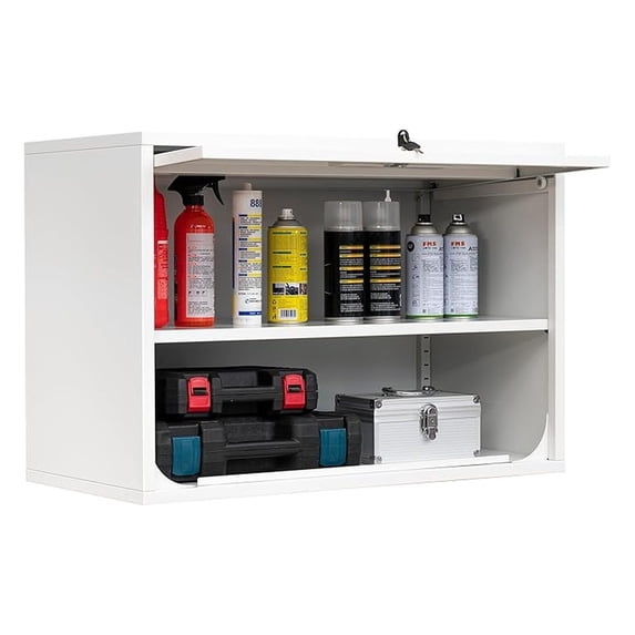 Metal Storage Cabinet White Wall Cabinets with Shelf and Locking Door - Wall Mounted Storage Cabinet for Garage Warehouse Home Office - Assembly Required