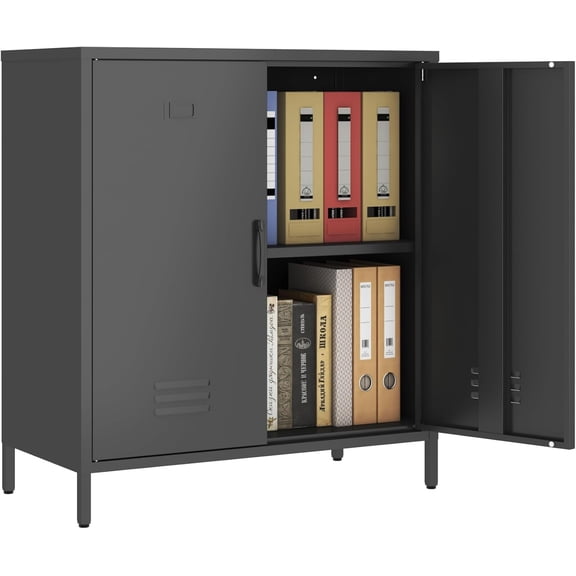 Metal Storage Cabinet with 2 Door, Steel Locker Sideboard Buffet Cabinet Console Table for Home Office (Black, H35.43'')