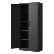 Metal Storage Cabinet with 2 Doors, 4 Adjustable Shelves, Locks and 2 Keys, Lockable Garage Cabinet, 71" Storage Cabinet
