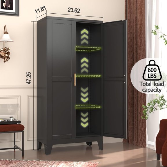 Metal Storage Cabinet with 2 and 3 Adjustable Shelves, Black Kitchen Pantry for Food, Utility Cabinet for Laundry Room