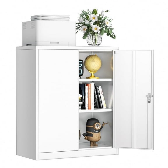 Metal Storage Cabinet with Adjustable Shelves and Lockable Doors, 36 Inch White Utility Cabinet for Garage Office Kitchen Shop, White