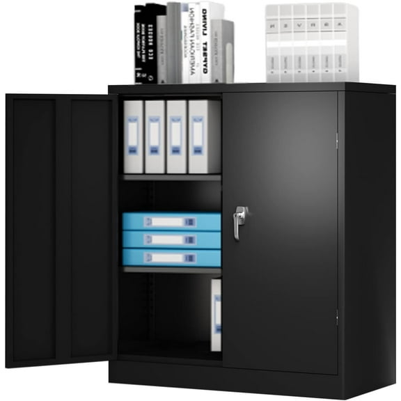 Metal Storage Cabinet with Doors and Shelves, Black Garage Cabinets, Steel Locking Storage Cabinet for Home Office Warehouse, 42H36W18D