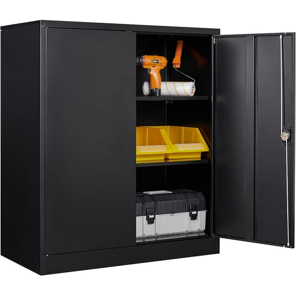 Metal Storage Cabinet with Lockable Doors, 2 Adjustable Shelves for Home Office, Garage (Black, 35 inch)