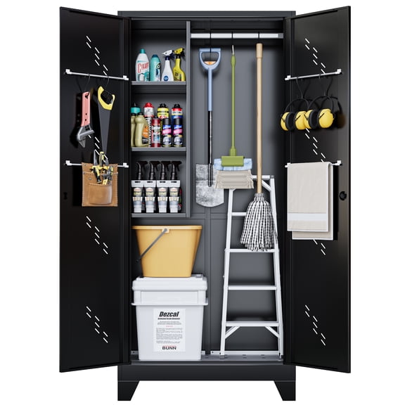 Metal Storage Cabinet with Locking Doors, 75" Tall Garage Cabinet