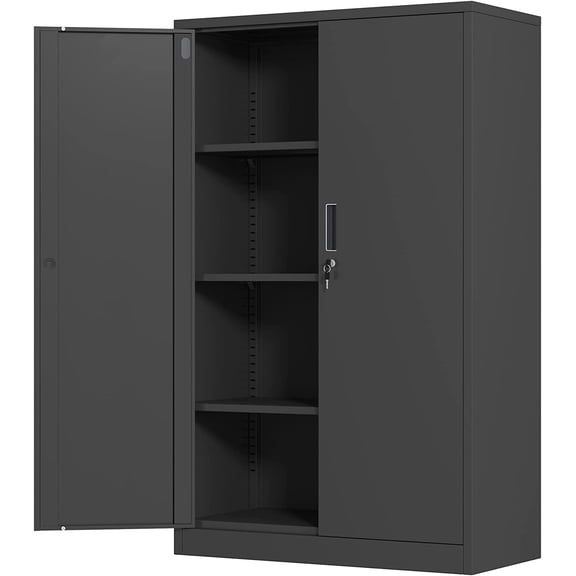 Metal Storage Cabinet with Locking Doors and 3 Adjustable Shelves, 53.5-Inch Lockable Storage Cabinets for Home Office Garage Kitchen Pantry (Black)