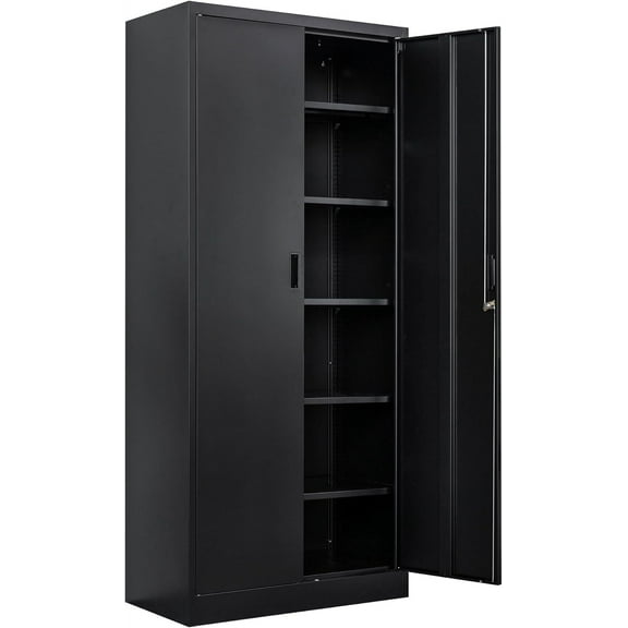 Metal Storage Cabinet with Locking Doors and 5 Adjustable Shelves, Office Steel Cabinet for Garage, Classroom, School, Home, Pantry