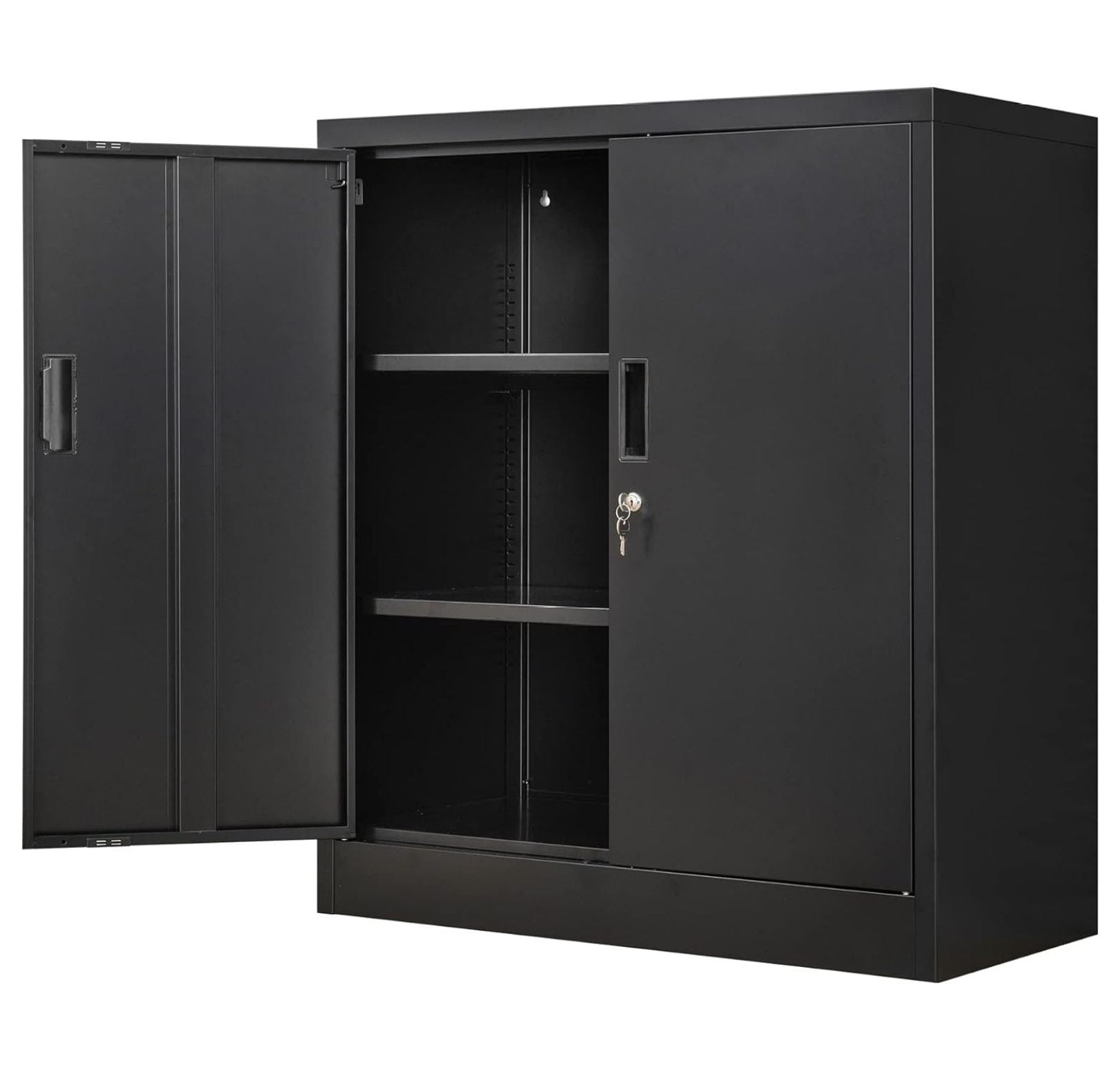 Black Steel Lockable Office Cabinet with Adjustable Shelving, 36.2" H