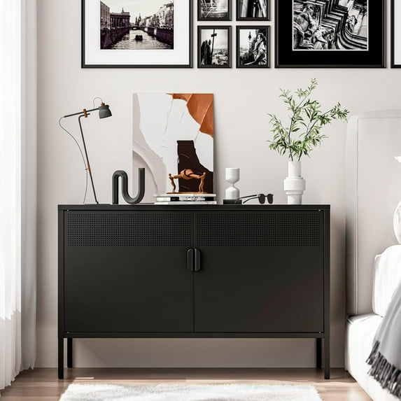 Metal Storage Cabinet with Mesh Doors and Adjustable Shelves – Steel Display Locker