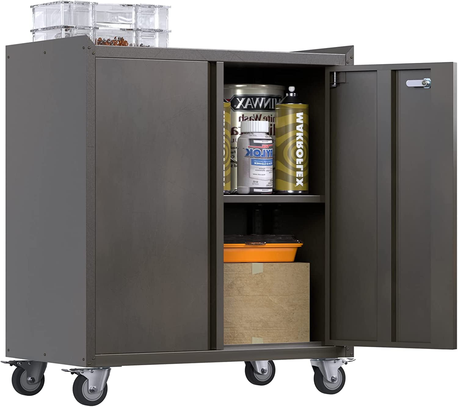 Metal Storage Cabinet with Pegboard and Wheels, Metal Utility Cabinets ...