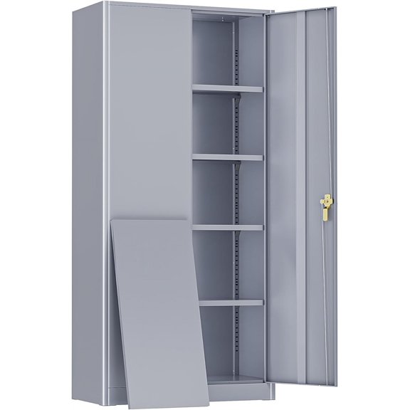 Metal Storage Cabinets, 72Locking Cabinet with 2 Doors and 4 Adjustable Shelves, Steel Utility Tool Garage Cabinets,Tall Metal Lockable File Cabinet for Office,Home, Gym, School, Grey
