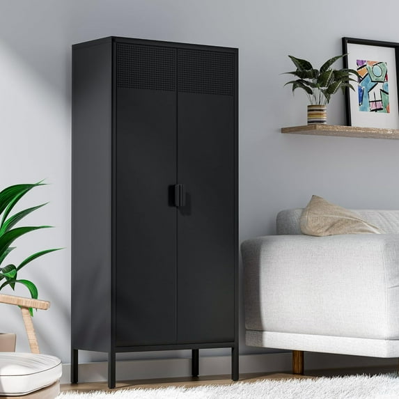 Metal Storage Cabinets with Adjustable Shelves,Pantry Kitchen Storage Cabinets,Floor Storage Cabinet for Kitchen, Laundry Room, Home Office, Kids Room (Black, 61''H)