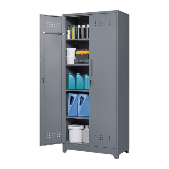 Metal Storage Cabinets, Cleaning Tool Cabinet with Locking Door, Large Tool Organizer and Storage for Kitchen, Pantry, Office