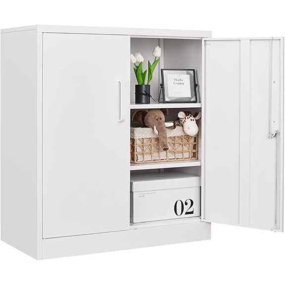 Metal Storage Cabinets with Lock, Small Locker Organizer Steel Cabinets, Adjustable Layers Shelves 2 Doors for Home, Office, Warehouse,Garage,Industrial,Employee Lockers (White-36)