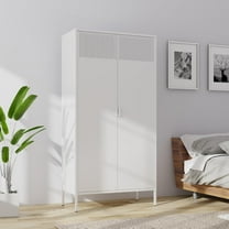 Metal Storage Cabinets Locker with Hanging Rod and Adjustable Shelves, 71'' Clothing Steel Storage Wardrobe for Home & Office, School, Employee,Gym(White, 71''H-Wardrobe)