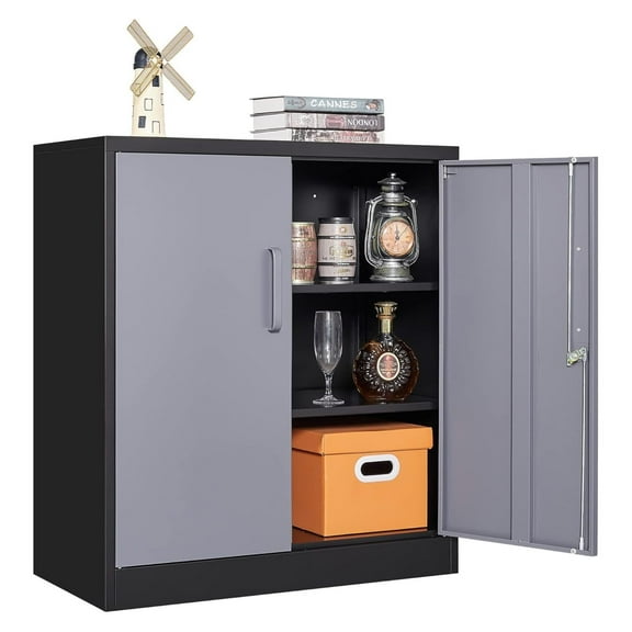 Metal Storage Cabinets with Lock Door and Shelves, Steel Garage Tool Cabinets for Home,Office, Warehouse,Lockers (36“-Black&Gray)