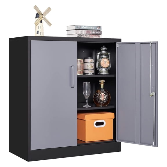 Metal Storage Cabinets with Lock Door and Shelves, Steel Garage Tool Cabinets for Home,Office, Warehouse,Lockers (36“-Black&Gray)