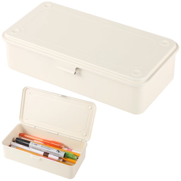 Metal Storage Container, Steel Box with Hinged Lid, Rectangular Empty Hinged Tool Organizer