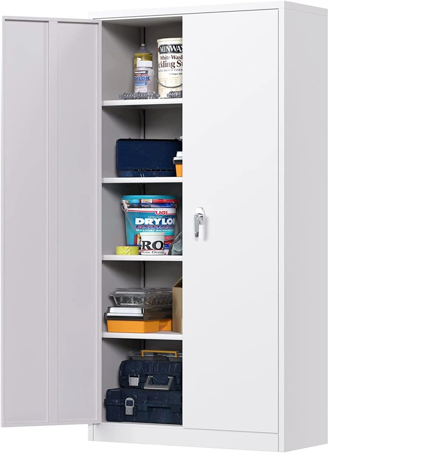 INTERGREAT Metal Garage Storage Cabinets with Lock, Locking Storage Cabinet  with 2 Doors and 2 Adjustable Shelves, Small Lockable Office Steel Cabinet