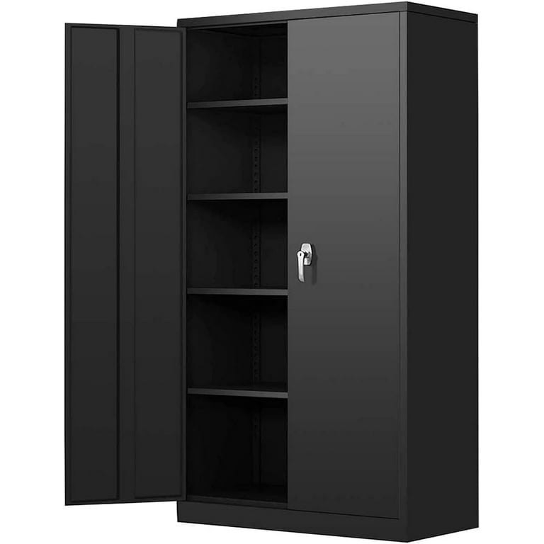 INTERGREAT Metal Garage Storage Cabinets with Lock, Locking Storage Cabinet  with 2 Doors and 2 Adjustable Shelves, Small Lockable Office Steel Cabinet