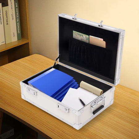 Metal Storage Lock Box with Combination Locks, Portable Safe Box Silver Lockable Storage Box with Handle for Personal Items Cash Laptop Documents Valuables
