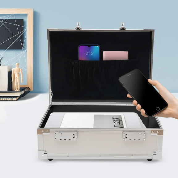 Metal Storage Lock Box with Combination Locks, Portable Safe Box Silver Lockable Storage Box with Handle for Personal Items Cash Laptop Documents Valuables