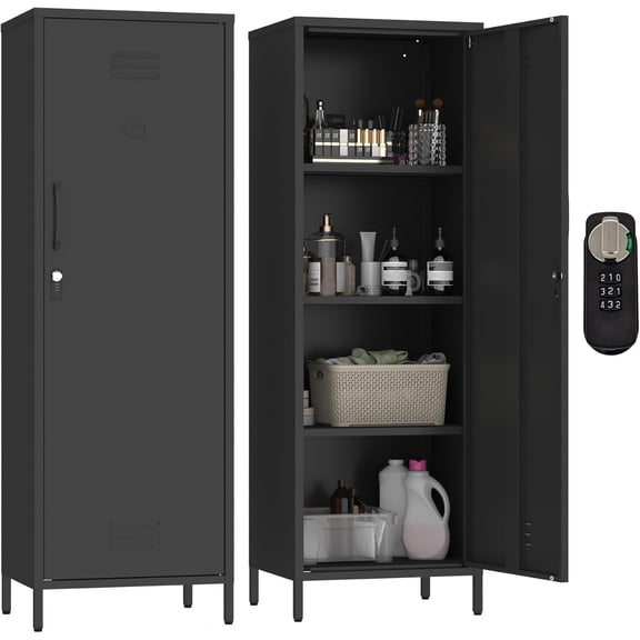 Metal Storage Locker with Digital Lock Steel File Cabinet with 3 Shelves 59.06-inch high for School, Bedroom, Home Office, Gym and Changing Room (Black)