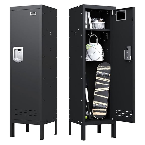 Metal Storage Locker with Lock & Card Slot Locker - Secure Lockable Door - Steel Locker for School, Office, Gym, Home - 54" H x 15" W x 15" D1 Door, Black