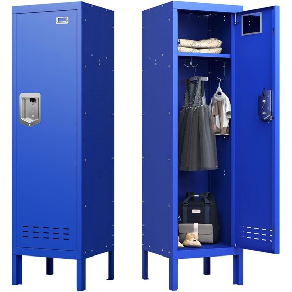 Metal Storage Locker with Lock & Card Slot Locker - Secure Lockable Door - Steel Locker for School, Office, Gym, Home - 54" H x 15" W x 15" D(1 Door, Blue)
