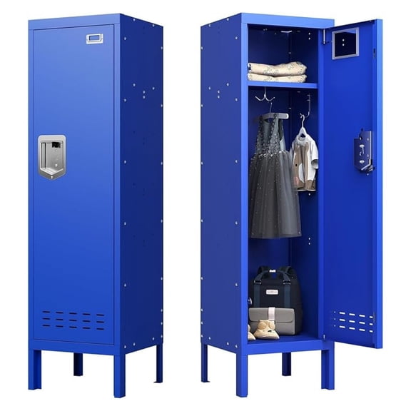 Metal Storage Locker with Lock & Card Slot Locker - Secure Lockable Door - Steel Locker for School, Office, Gym, Home - 54" H x 15" W x 15" D(1 Door, Blue)