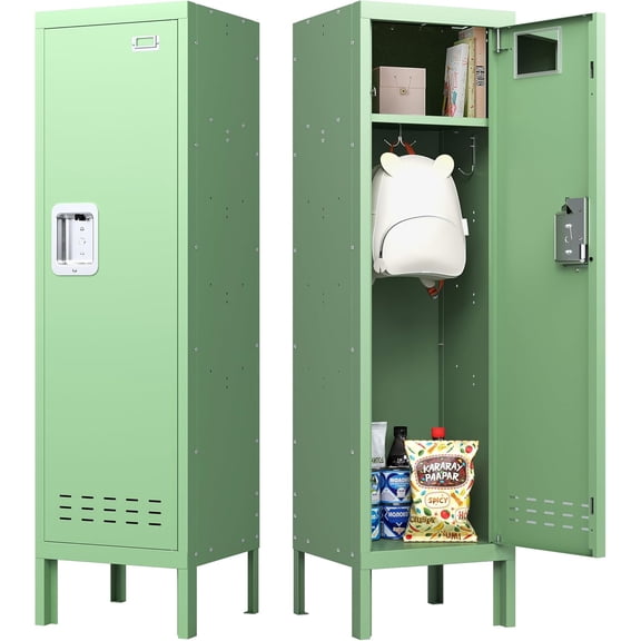 Metal Storage Locker with Lock & Card Slot Locker - Secure Lockable Door - Steel Locker for School, Office, Gym, Home - 54" H x 15" W x 15" D（1 Door, Mint）