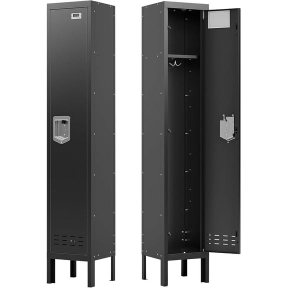 Metal Storage Locker with Lock & Card Slot Locker - Secure Lockable Door - Steel Locker for School, Office, Gym, Home - 66.15" H x 11.8" W x 11.8" D（1 Door, Black）