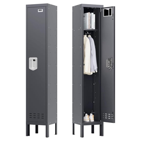 Metal Storage Locker with Lock & Card Slot Locker - Secure Lockable Door - Steel Locker for School, Office, Gym, Home - 66.15" H x 11.8" W x 11.8" D1 Door, Grey
