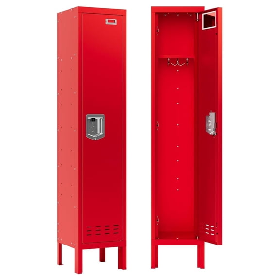 Metal Storage Locker with Lock & Card Slot Locker - Secure Lockable Door - Steel Locker for School, Office, Gym, Home - 66.15" H x 11.8" W x 11.8" D1 Door, Red