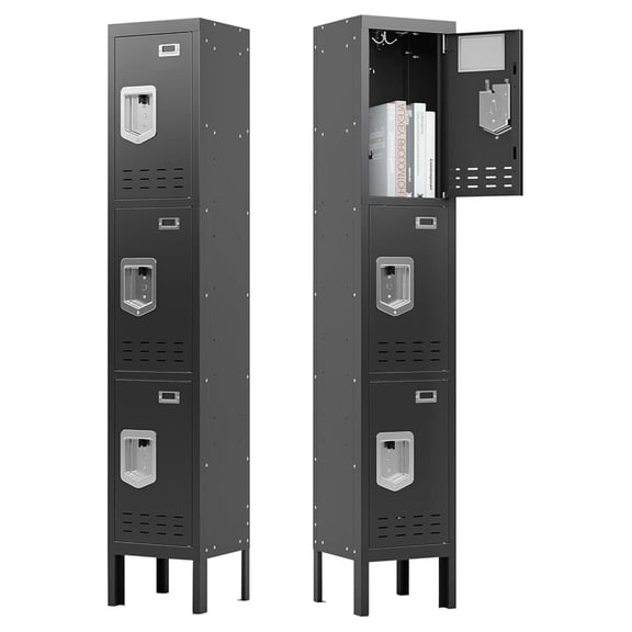 Metal Storage Locker with Lock & Card Slot Locker - Secure Lockable Door - Steel Locker for School, Office, Gym, Home - 66.15" H x 11.8" W x 11.8" D3 Door, Black