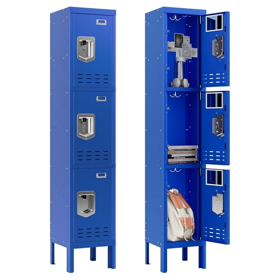 Metal Lockers - 66" Height Steel Lockers for Employees with 3 Door Storage Locker with Card Slot for Employees Gym School Home Office Garage - Assembly Required