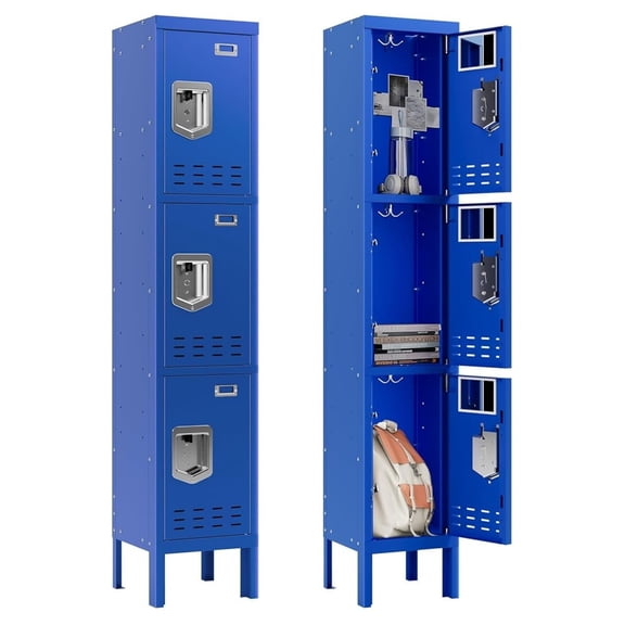 Metal Storage Locker with Lock & Card Slot Locker - Secure Lockable Door - Steel Locker for School, Office, Gym, Home - 66.15" H x 11.8" W x 11.8" D3 Door, Blue