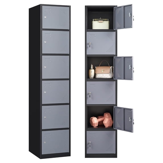 Metal Storage Locker for Employees,6 Door Lockable Steel Organizer Cabinet for Work,School,Gym,Home,Office,Staff,Kid Room (6 Door-Black Gray)