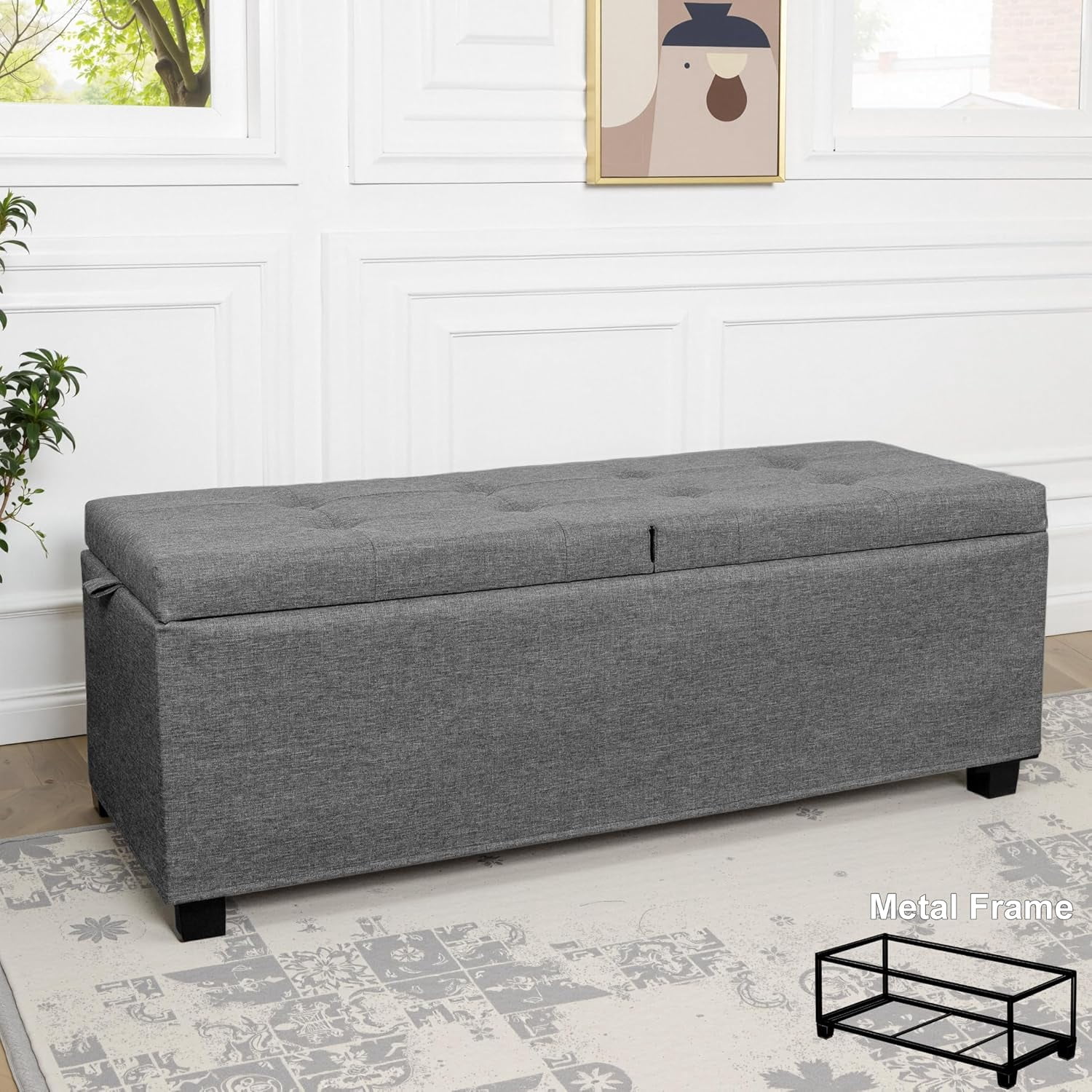 Metal Storage Ottoman Bench with Flipping Lid, 43 Inches Shoe Bench ... - Stylish Metal Storage Ottoman Frame For Sale