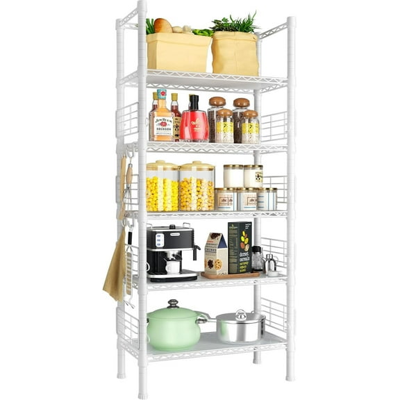 Metal Storage Rack, Storage Organizer Shelves for Kitchen, Bathroom, Living Room, Balcony and Garage, 5 Tiers Narrow Bookshelf, 21.2" W x 9.4" D x 59.2" H, Load 400lbs, White