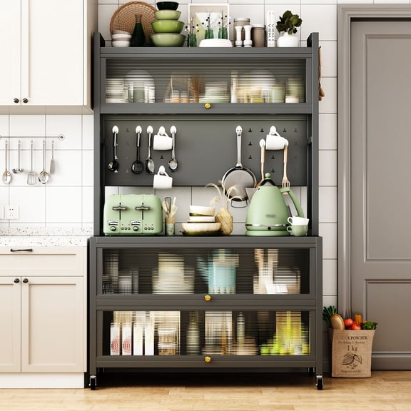 Metal Storage Rack with Double-Open Doors and Brakes - Safe and Accessible Storage