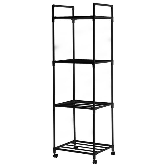 Metal Storage Rack with Roller 4 Layers Rack Storagefor Entryway Living Room Bathroom Industrial Style Perfect for Kitchen Pantry Closet
