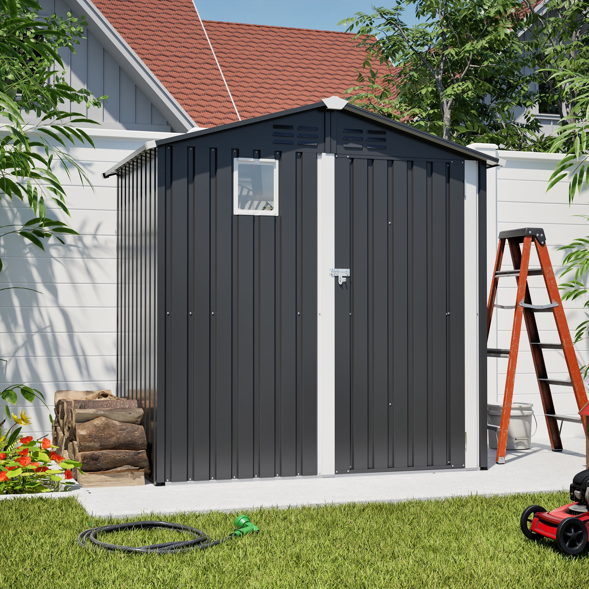 Metal Storage Shed, 6x4 FT Steel Outdoor Utility Tool Shed for Backyard Garden Patio Lawn Household Storage, Gray