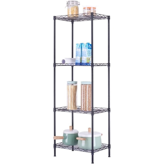 Metal Storage Shelf - Adjustable 4-Tier Wire Shelf, Modern Space Saving Design for Home Office, 16x12x50 Inches, Black